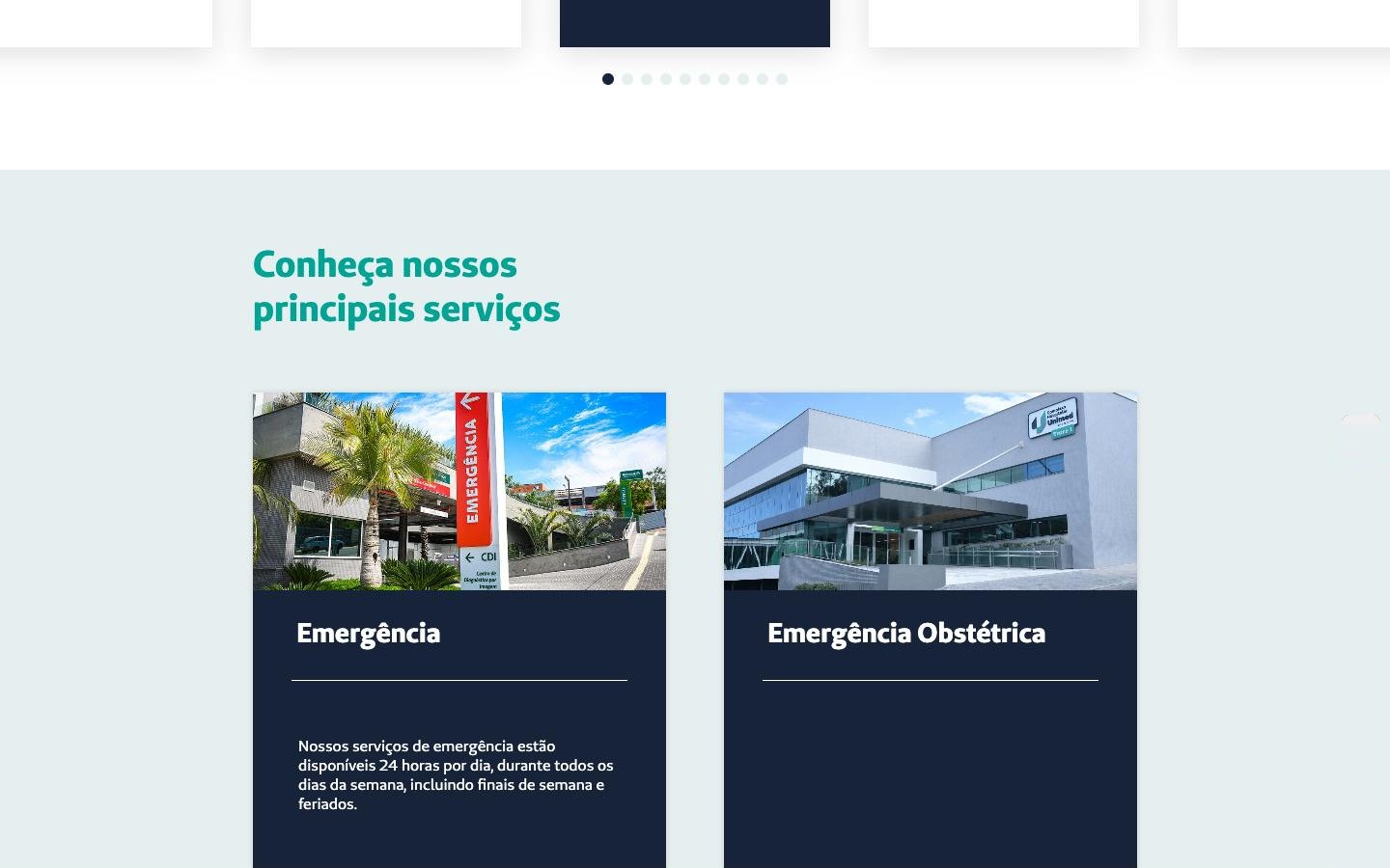 Seção de principais serviços em cards